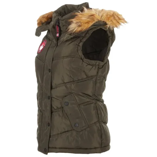 Women's Puffer Vest with Faux Fur Trim Hood-Canada Weather Gear New