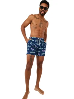 The 5.5" Inseam Polyester/Spandex Swim Trunks with Mesh Brief Liner in Navy Blue-Chubbies New
