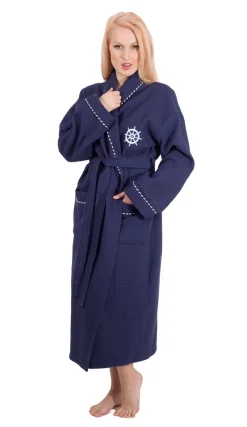 Classic Turkish Cotton Nautical Sailor Waffle Unisex Bathrobes-Classic Turkish Towels Clearance