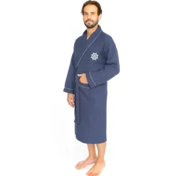 Classic Turkish Cotton Nautical Sailor Waffle Unisex Bathrobes-Classic Turkish Towels Clearance
