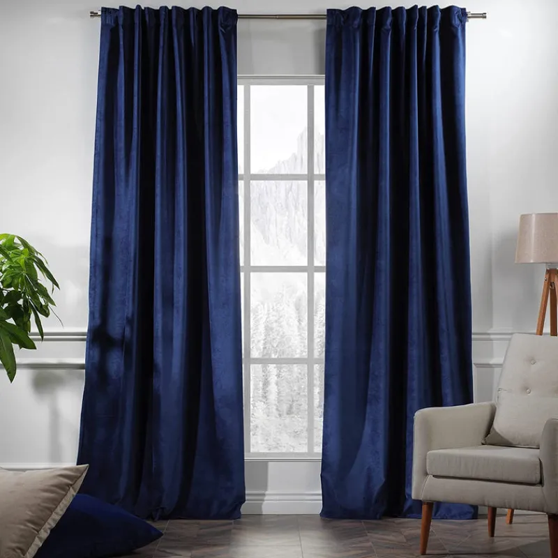 Extra Long Solid Luxury Matte Velvet Soft Curtain 2 Panels Hanging Back Tap & Rod Pocket Home Décor 5-25 Feet Custom Made Curtains - Made in Turkey-Classic Turkish Towels Clearance