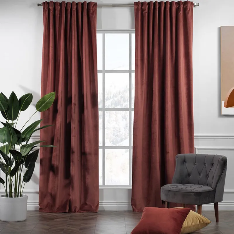 Extra Long Solid Luxury Matte Velvet Soft Curtain 2 Panels Hanging Back Tap & Rod Pocket Home Décor 5-25 Feet Custom Made Curtains - Made in Turkey-Classic Turkish Towels Clearance