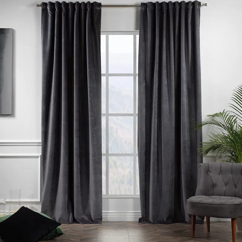 Extra Long Solid Luxury Matte Velvet Soft Curtain 2 Panels Hanging Back Tap & Rod Pocket Home Décor 5-25 Feet Custom Made Curtains - Made in Turkey-Classic Turkish Towels Clearance