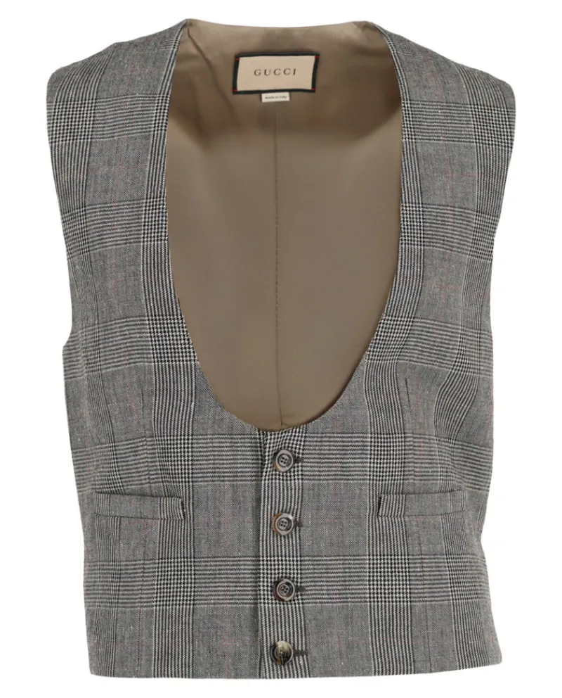 Wool Blend Plaid Vest-Gucci Outlet