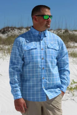 Coastal Plaid Men's Long Sleeve Fishing Shirt-Mojo Sportswear Company Hot