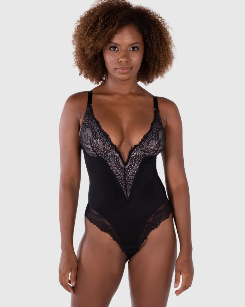 Deep-V Neck Bodysuit-Revenge Body Clearance