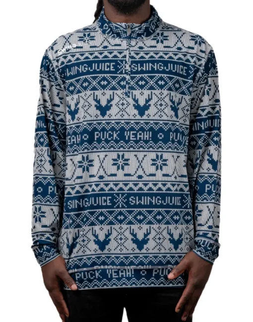 Hockey Puck Yeah Fairisle Men's Quarter Zip-SwingJuice Sale