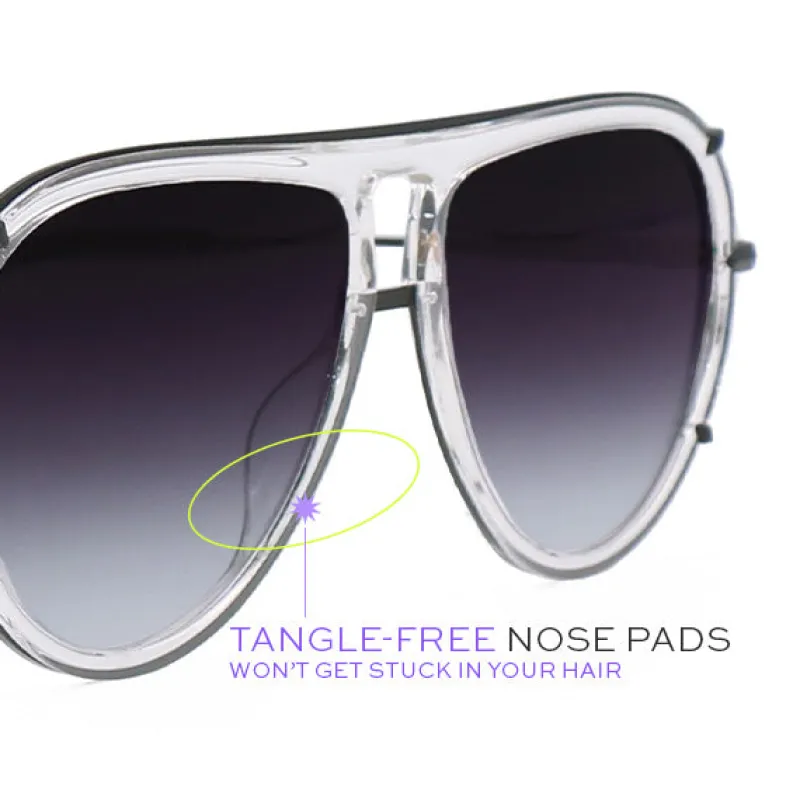 Ivy Luxe - Clear Black Tangle-Free Unisex Round Aviator Sunglasses-TopFoxx Best