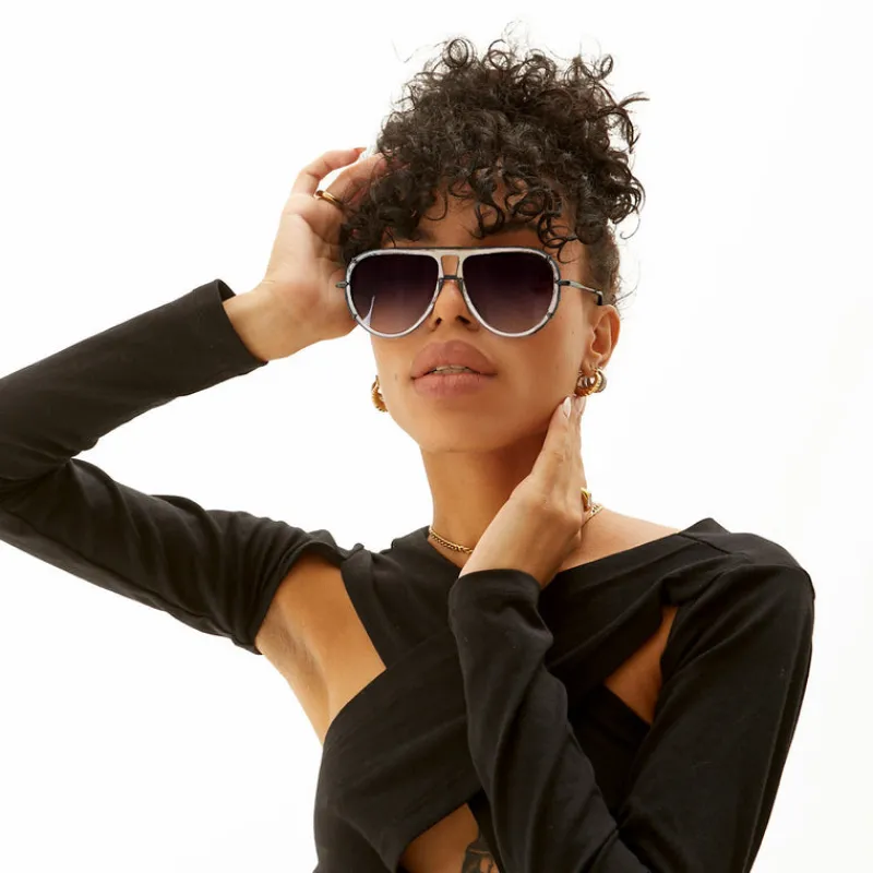 Ivy Luxe - Clear Black Tangle-Free Unisex Round Aviator Sunglasses-TopFoxx Best